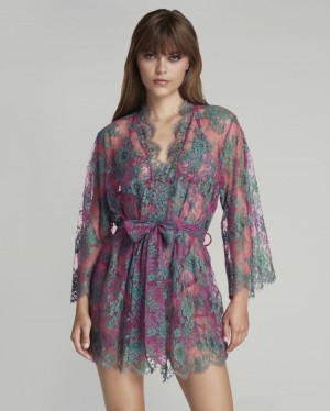 Bata Agent Provocateur Carline Corta Kimono Mujer Green/Fuchsia Mexico | C1Z-5206