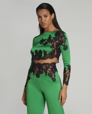 Pijama Agent Provocateur Trishya Pyjama Crop Top Mujer Emerald/Black Mexico | L8D-5918